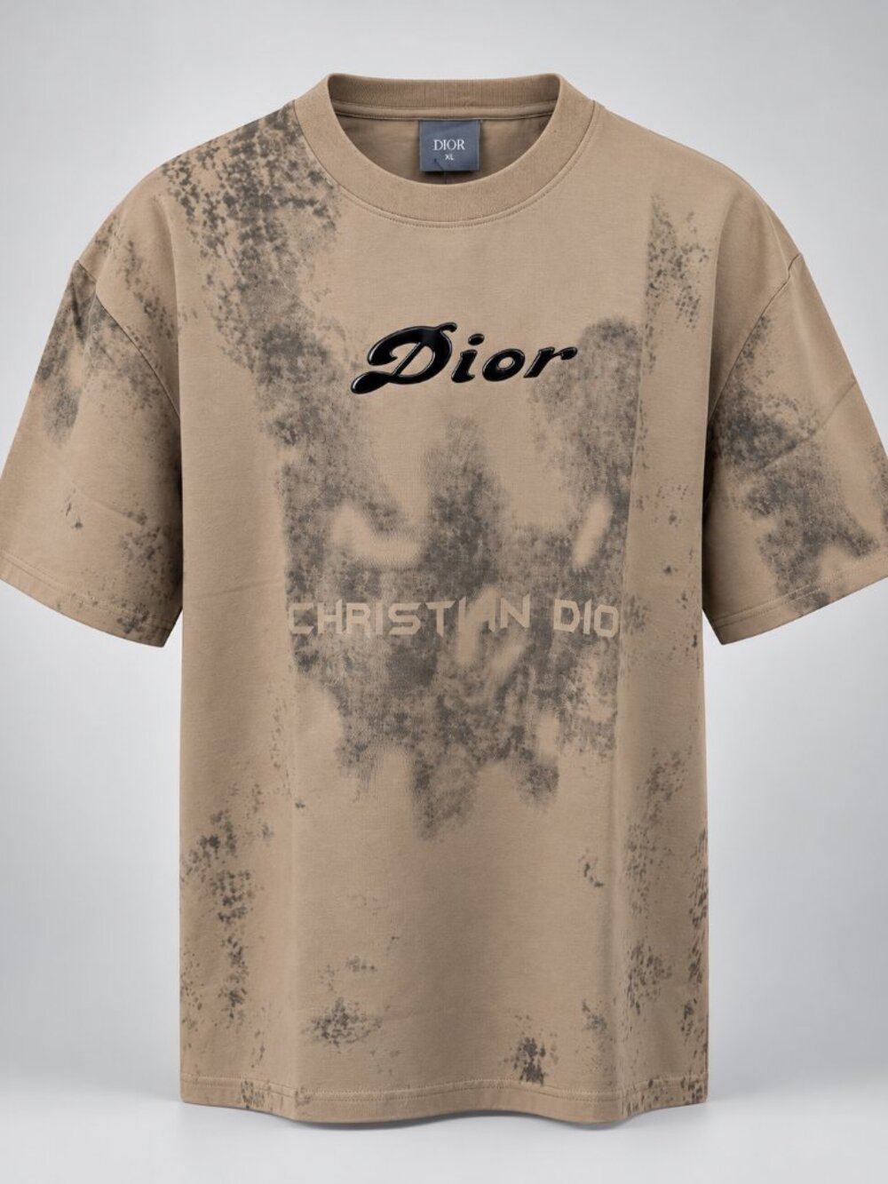 Dior Graphic T-Shirt XL | Beige Distressed Streetwear Tee